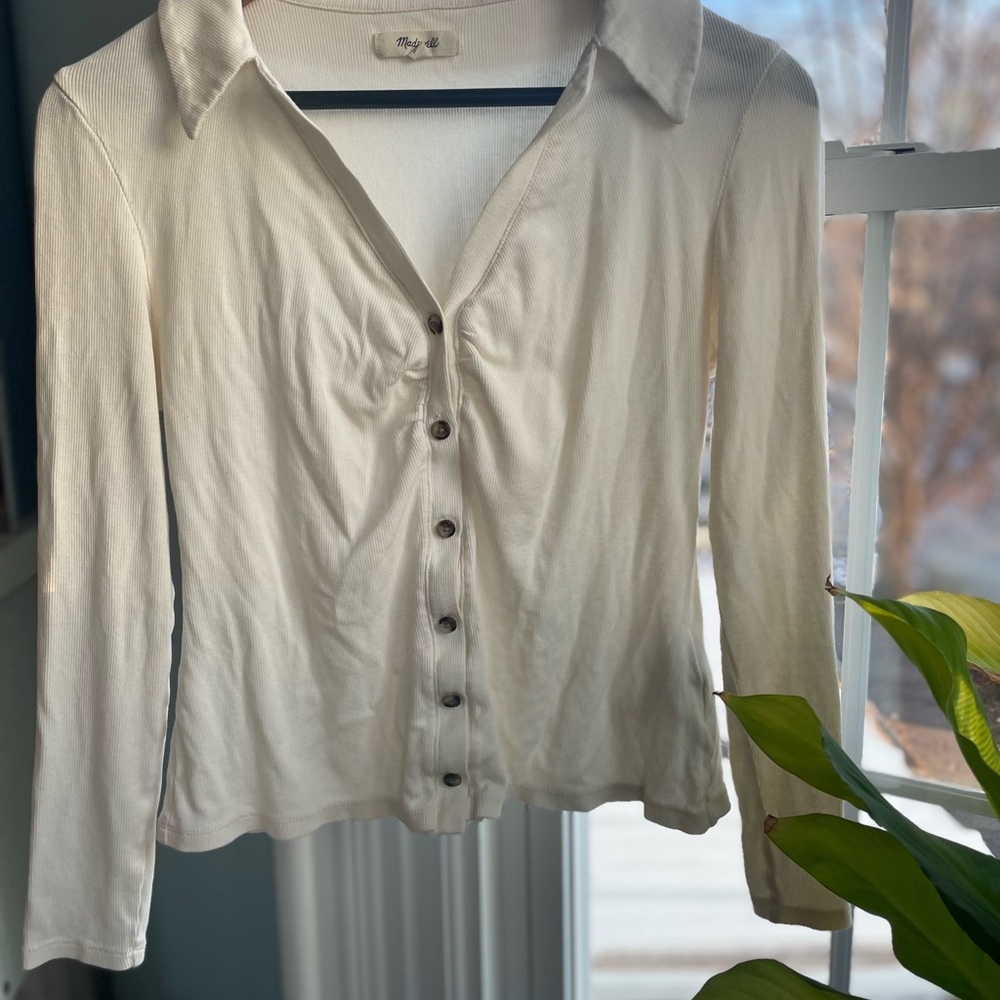 Madewell Ribbed Cream Button-Up Women's Top